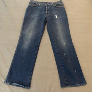 Farah Jeans Mens Blue Wide Leg Distressed Denim Pants Medium Wash 5 Pocket